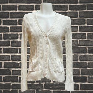 JESSICA White Cotton Cardigan With Pockets